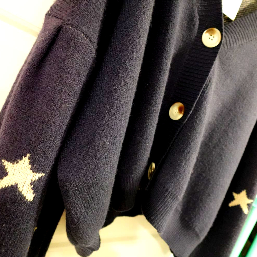 STORIA Navy Crop Carigan Sweaster with Ecru  STARS on sleeve  womans M - Picture 8 of 8